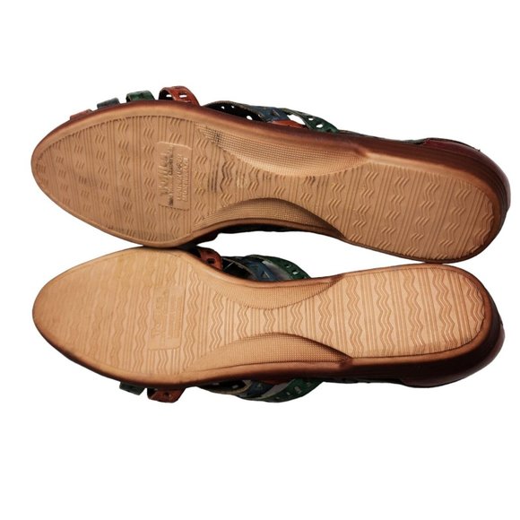 Vintage Red Green Huaraches Sandals Size 10W Leather - Picture 9 of 9